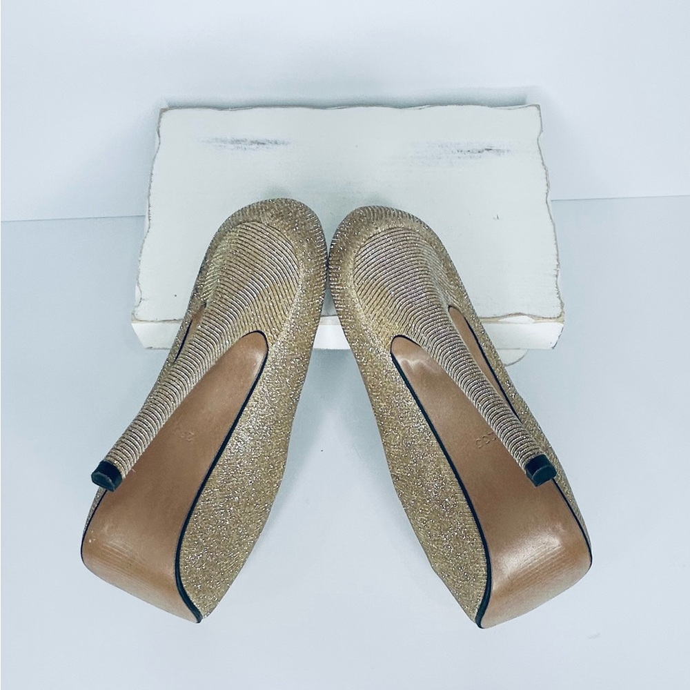 Elegant Gold Peep-Toe High Heels Platform Size 6.5 - Picture 5 of 8
